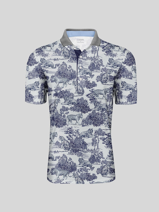 Wildlife Party Men's Ribbed Collar Polo Top UPF50+