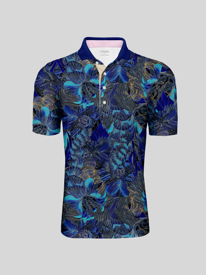 Hyped-up Tropical Men's Ribbed Collar Polo Top UPF50+