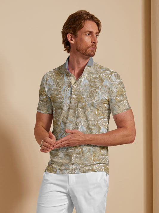 Hyped-up Tropical Men's Ribbed Collar Polo Top UPF50+