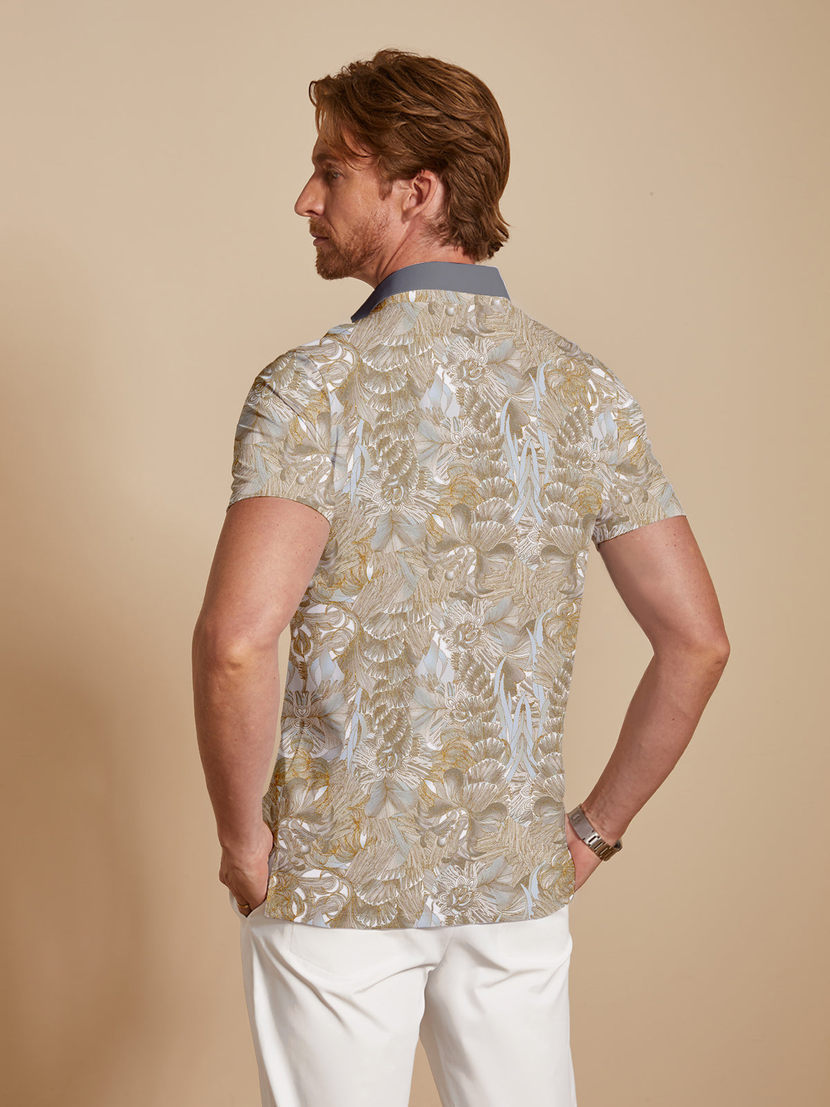Hyped-up Tropical Men's Ribbed Collar Polo Top UPF50+