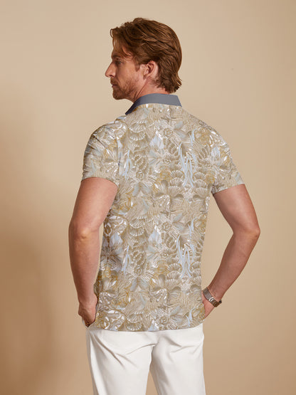 Hyped-up Tropical Men's Ribbed Collar Polo Top UPF50+