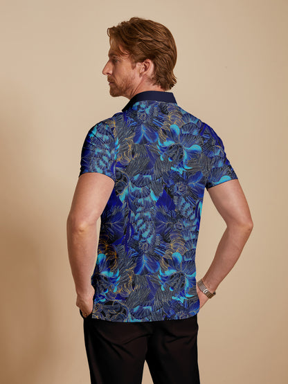 Hyped-up Tropical Men's Ribbed Collar Polo Top UPF50+
