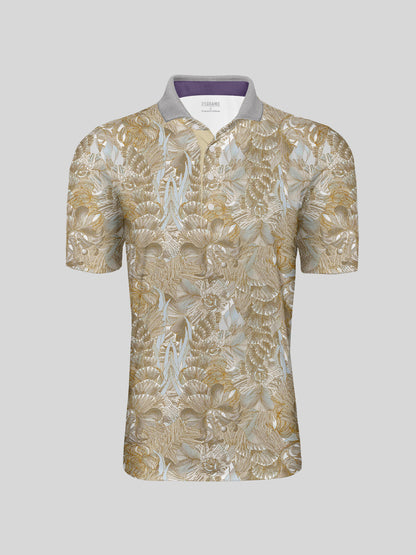 Hyped-up Tropical Men's Ribbed Collar Polo Top UPF50+
