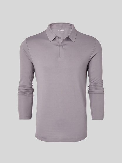 Aqua Wool Men's Snap buttons Long Sleeve Polo Shirt