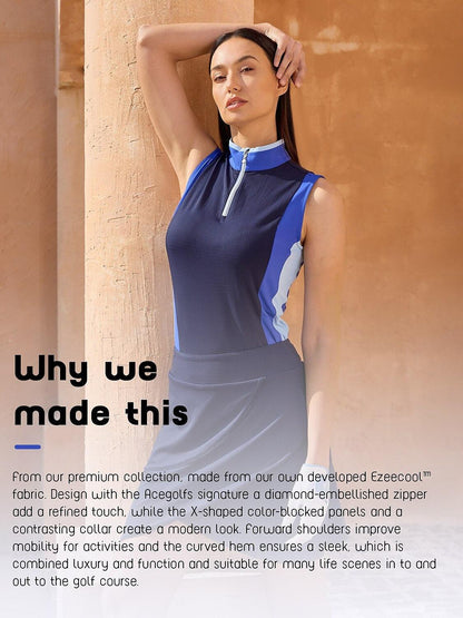 Premium Sleeveless Color Block Quarterzip UPF50+